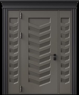 Входная термодверь с металлофиленкой, вставками по бокам, карнизом и порошковым напылением RAL 7022 (тип №8)